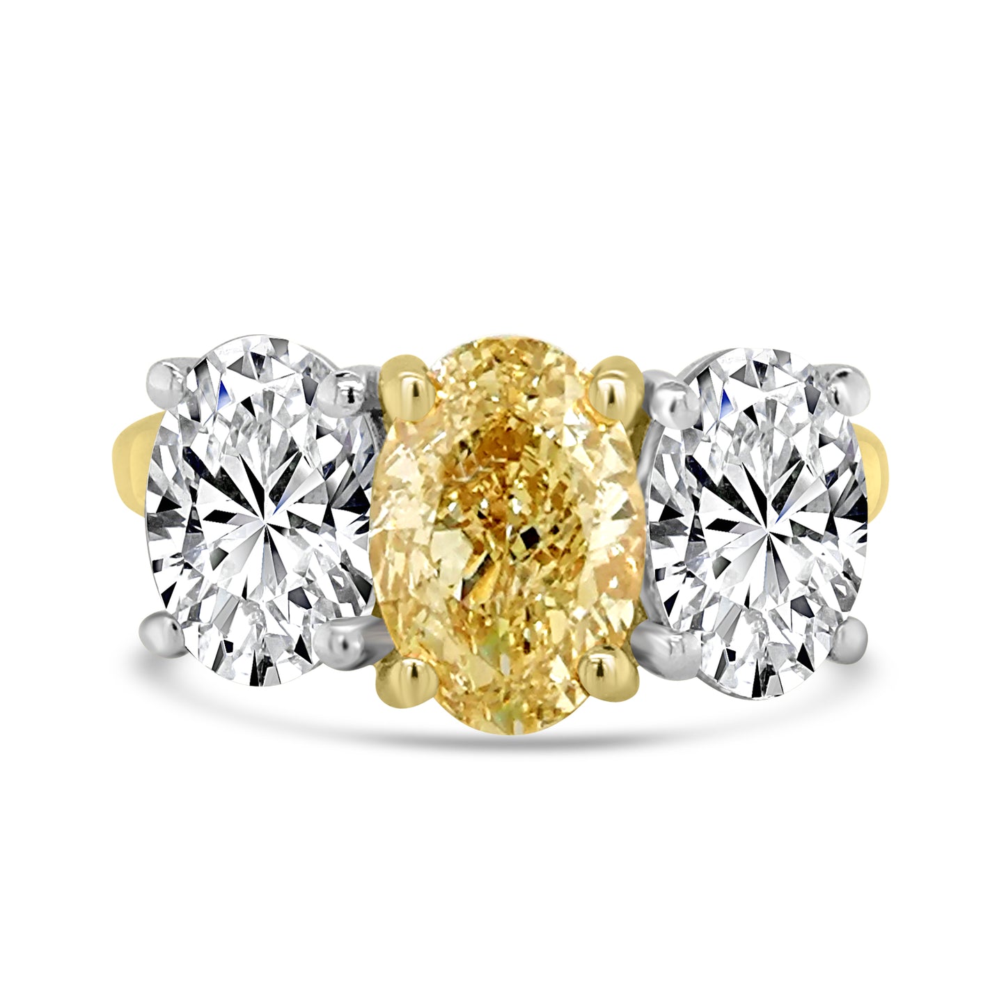 Laboratory Grown, Oval Yellow & White Three Stone Diamond, 18ct Yellow Gold, 4.22ct