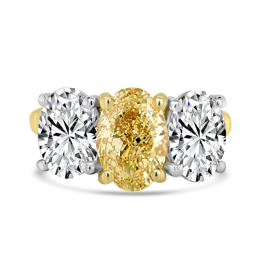 Laboratory Grown, Oval Yellow & White Three Stone Diamond, 18ct Yellow Gold, 4.22ct