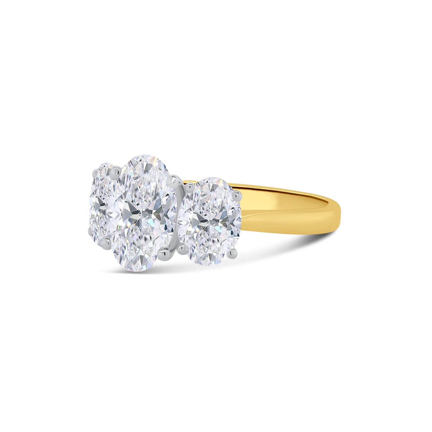Laboratory Grown, Oval Three Stone Diamond, 18ct Yellow Gold Ring, 2.92ct