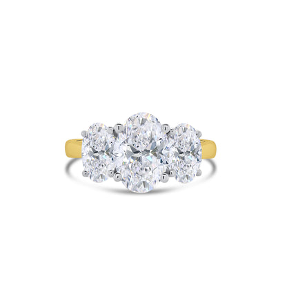 Laboratory Grown, Oval Three Stone Diamond, 18ct Yellow Gold Ring, 2.92ct