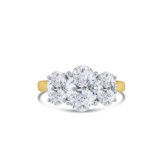 Laboratory Grown, Oval Three Stone Diamond, 18ct Yellow Gold Ring, 2.92ct