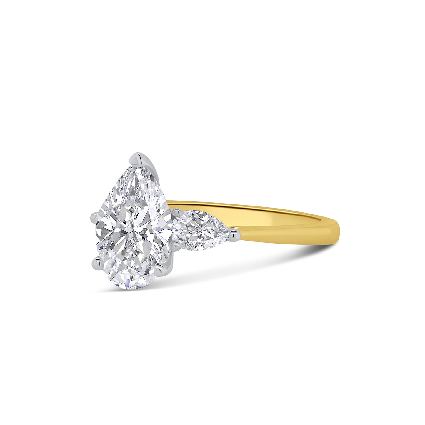Laboratory Grown, Pear Three Stone, 18ct Yellow Gold Diamond Ring, 2.08ct