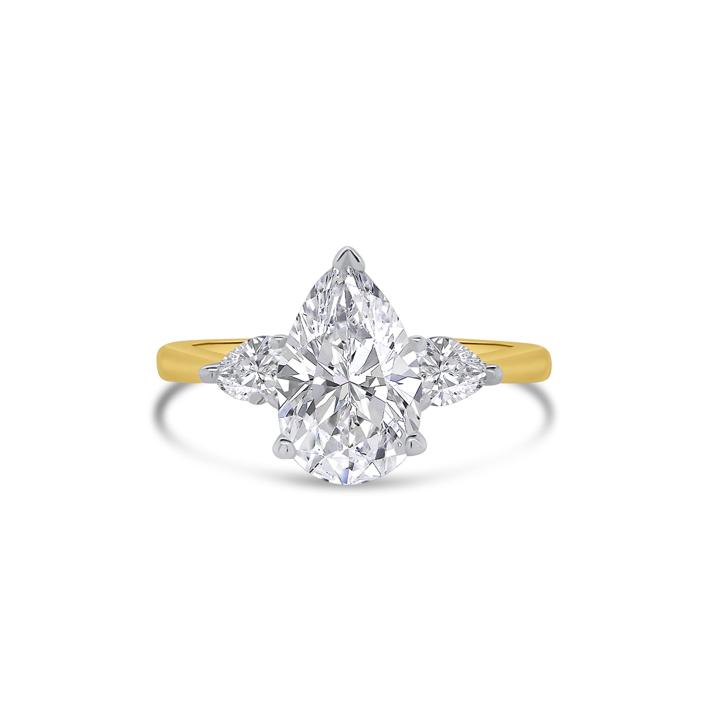 Laboratory Grown, Pear Three Stone, 18ct Yellow Gold Diamond Ring, 2.08ct