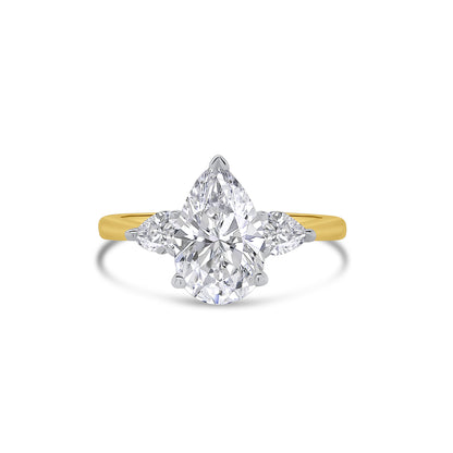 Laboratory Grown, Pear Three Stone, 18ct Yellow Gold Diamond Ring, 2.08ct
