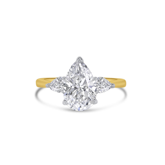 Laboratory Grown, Pear Three Stone, 18ct Yellow Gold Diamond Ring, 2.08ct