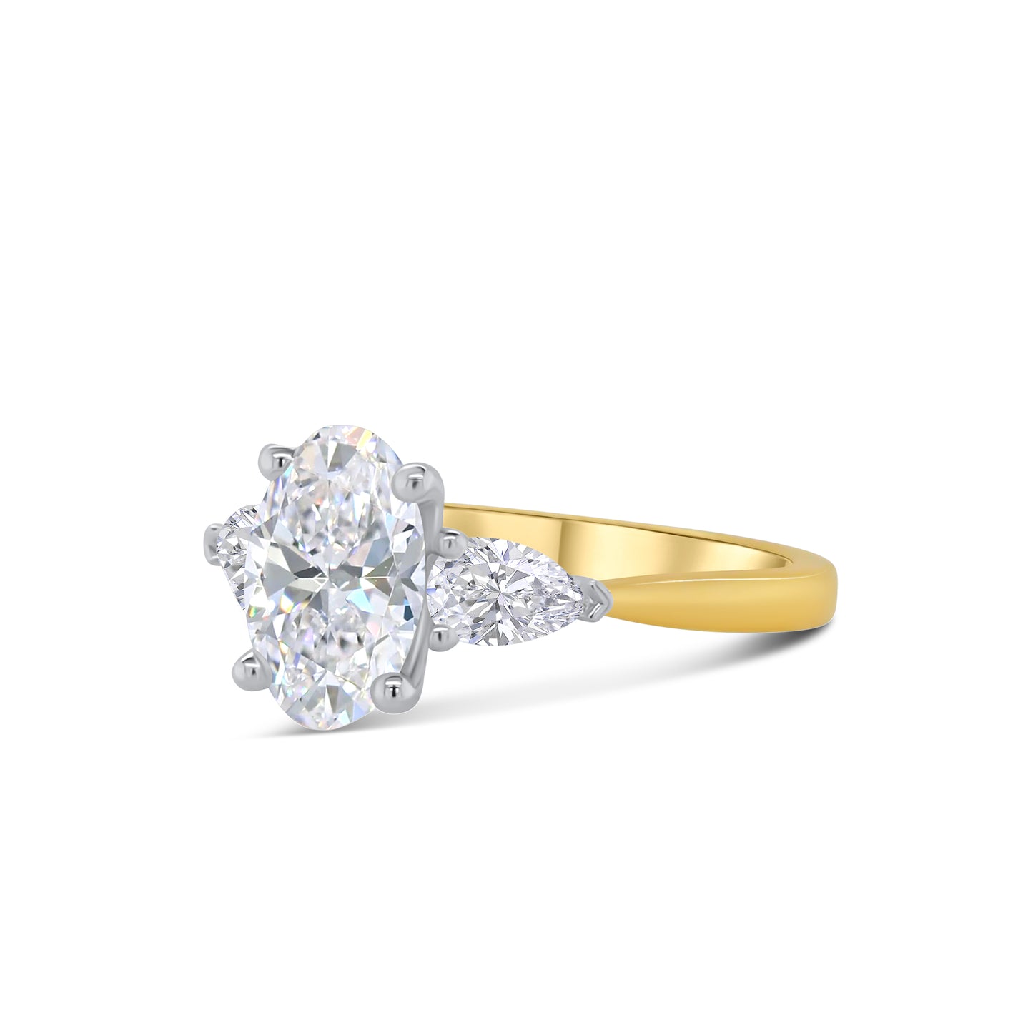 Laboratory Grown, Oval & Pear Three Stone, 18ct Yellow Gold Diamond Ring, 2.16ct