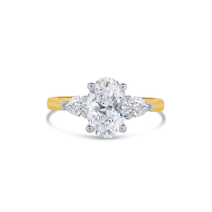 Laboratory Grown, Oval & Pear Three Stone, 18ct Yellow Gold Diamond Ring, 2.16ct