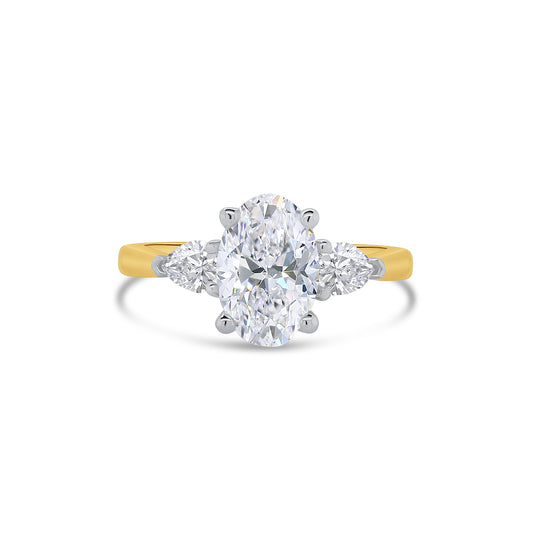Laboratory Grown, Oval & Pear Three Stone, 18ct Yellow Gold Diamond Ring, 2.16ct