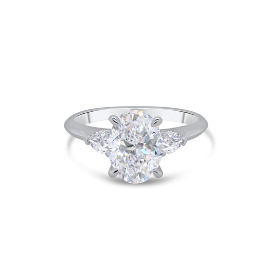 Laboratory Grown, Oval & Pear Three Stone, Platinum Diamond Ring, 2.30ct