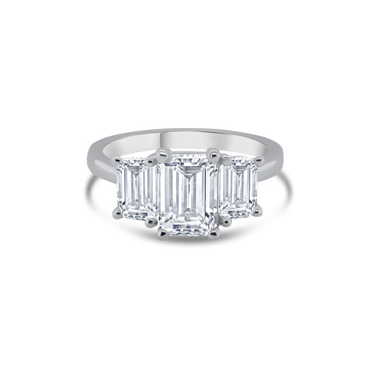 Laboratory Grown Diamond, Emerald Three Stone Ring, Platinum Band, 3.02ct