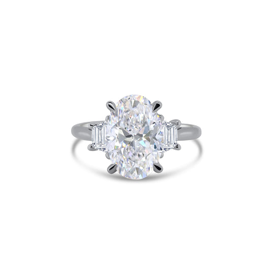 Laboratory Grown Diamond, Oval & Trapezium Cut Three Stone, Platinum Band, 3.01ct