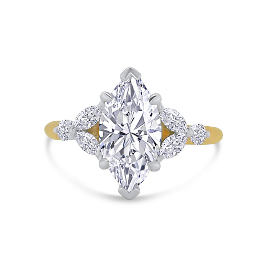Laboratory Grown Diamond, Marquise & Round Diamond Detailed, 18ct Yellow Gold Ring, 2.07ct