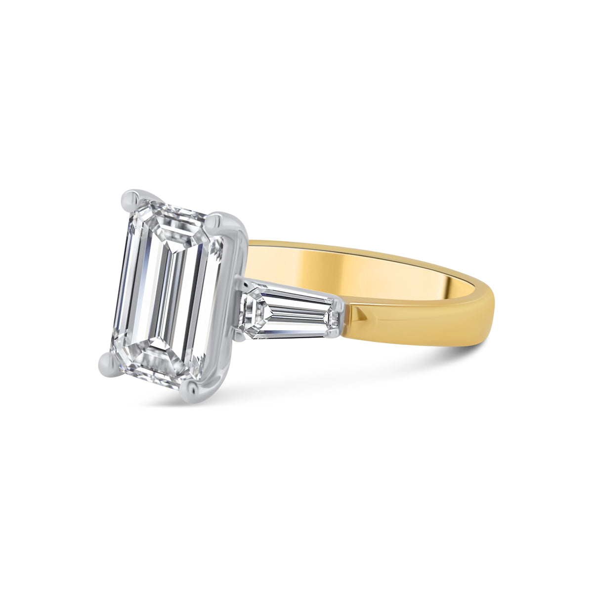 Laboratory Grown, Emerald & Taper Side Stones, 18ct Yellow Gold Diamond Ring, 3.52ct