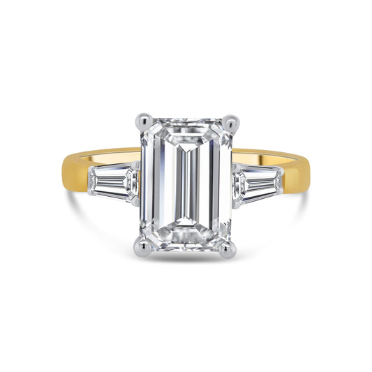 Laboratory Grown, Emerald & Taper Side Stones, 18ct Yellow Gold Diamond Ring, 3.52ct