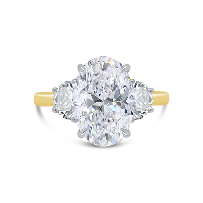 Laboratory Grown Diamonds, Oval & Half Moon Three Stone, 18ct Yellow Gold, 3.54ct
