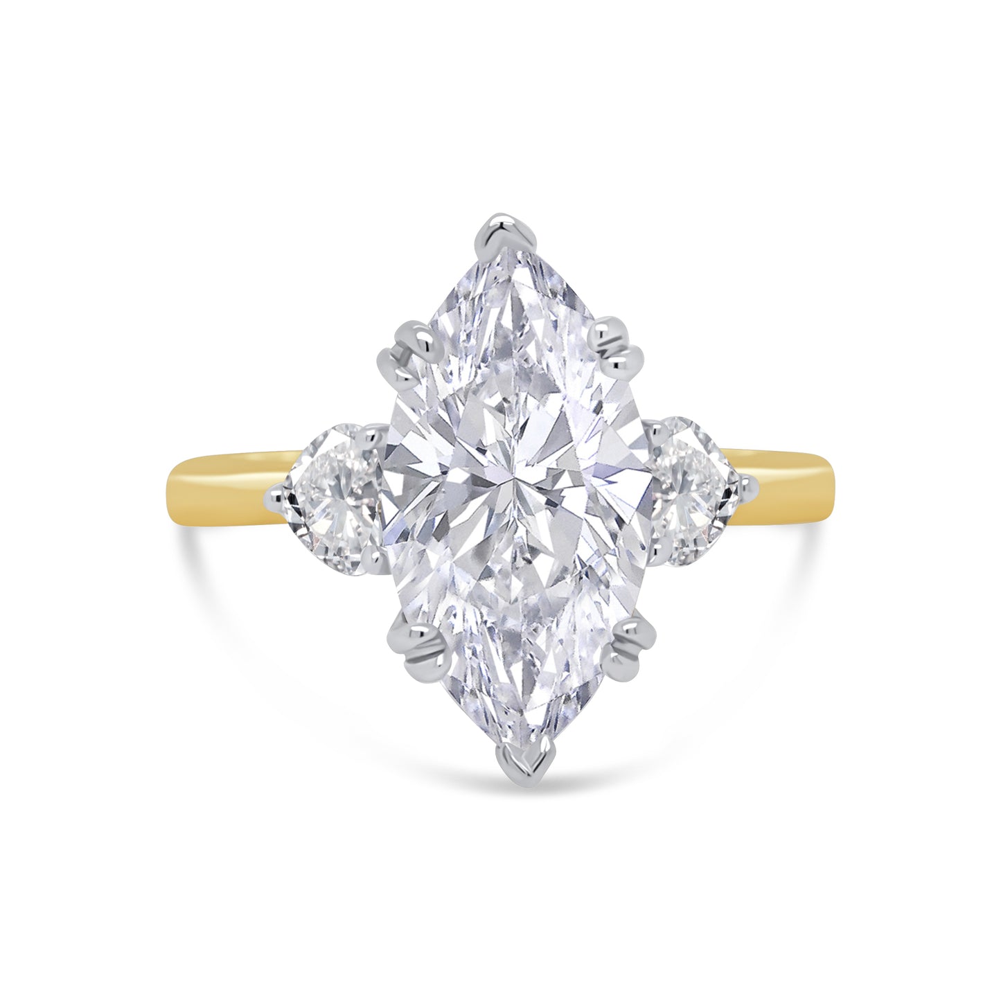 Laboratory Grown, Marquise & Heart Three Stone, 18ct Yellow Gold Diamond Ring, 2.87ct