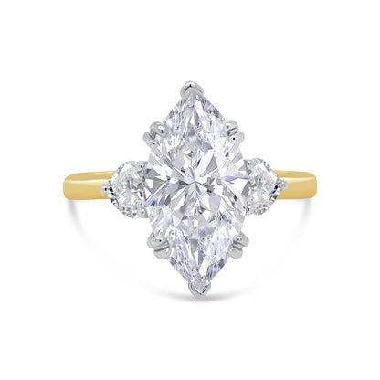 Laboratory Grown, Marquise & Heart Three Stone, 18ct Yellow Gold Diamond Ring, 2.87ct