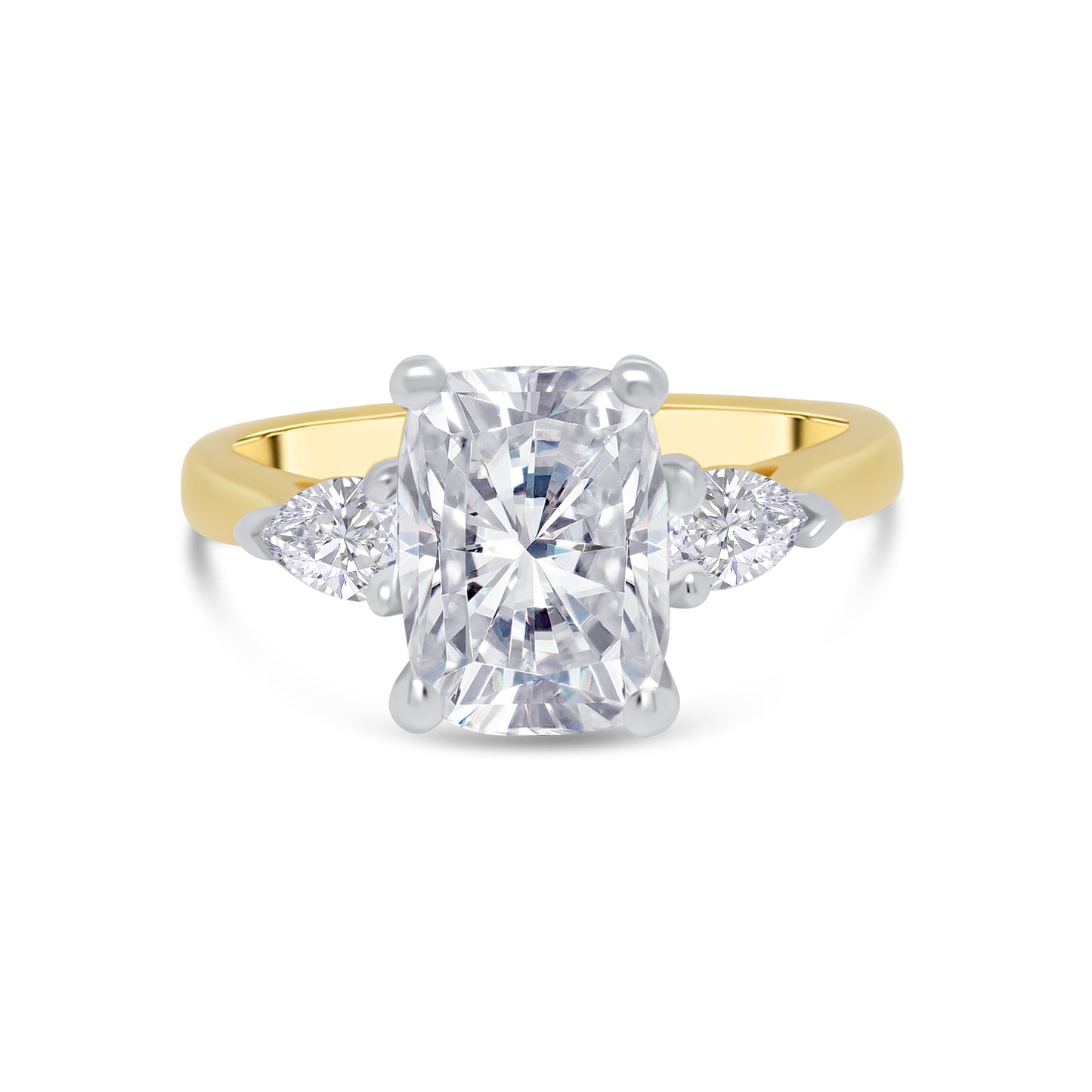 Laboratory Grown Diamond, Elongated Cushion & Pear Three Stone, 18ct Yellow Gold Band, 2.80ct