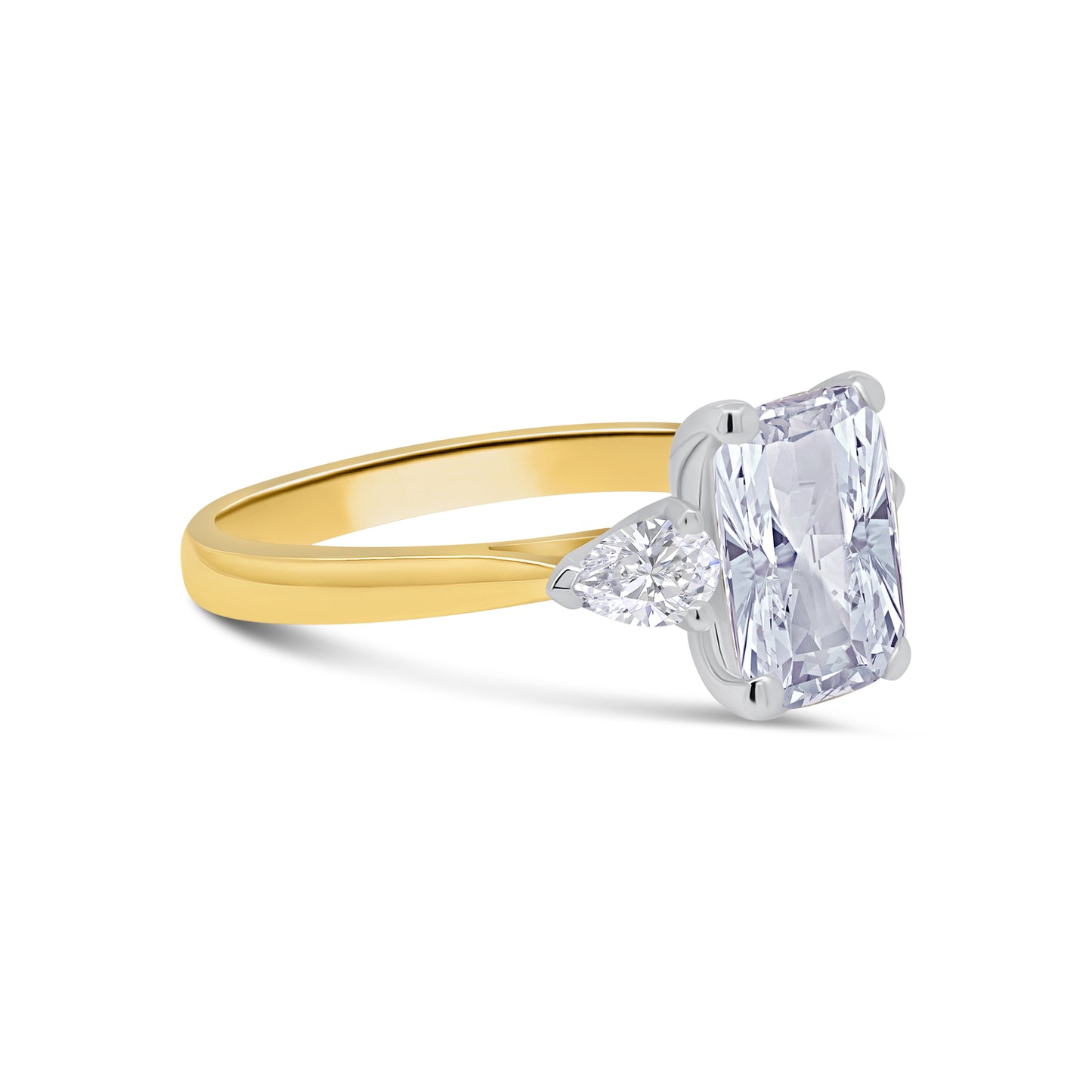 Laboratory Grown Diamond, Elongated Cushion & Pear Three Stone, 18ct Yellow Gold Band, 2.80ct