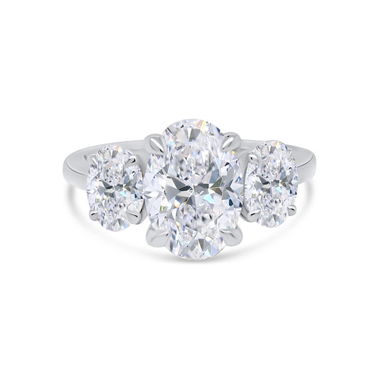 Laboratory Grown, Oval Three Stone, Platinum Band Diamond Ring, 3.00ct