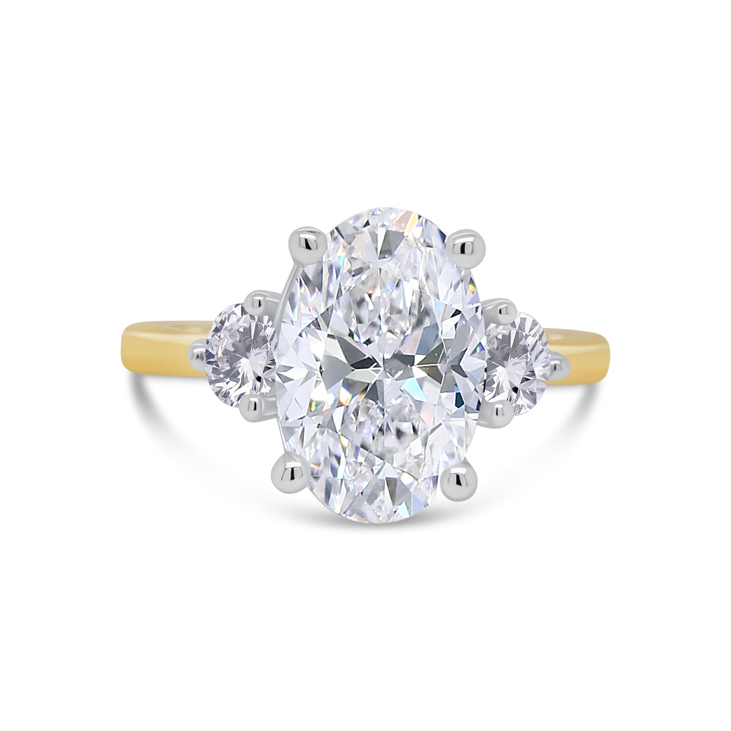 Laboratory Grown, Oval & Round Three Stone, 18ct Yellow Gold Diamond Ring, 2.92ct