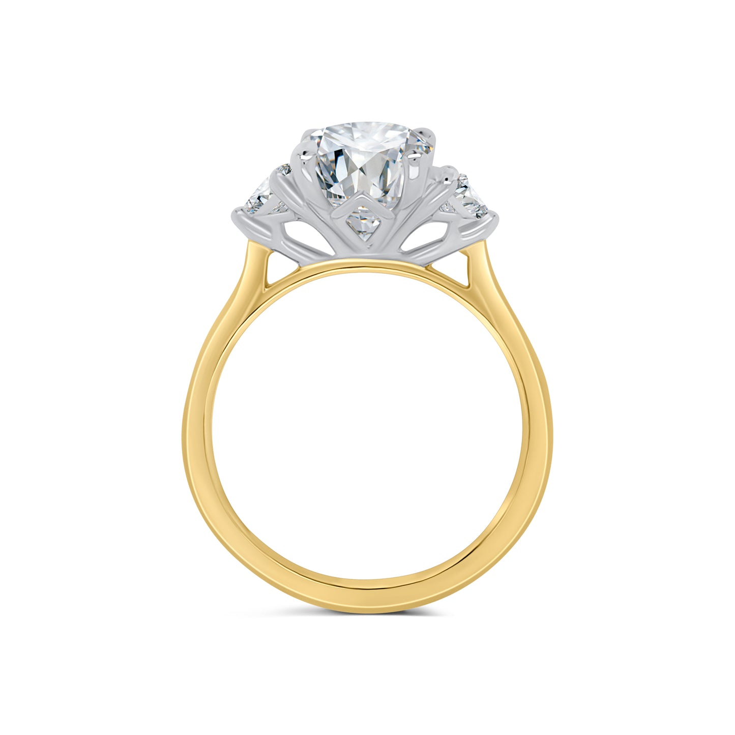 Laboratory Grown, Oval & Round Three Stone, 18ct Yellow Gold Diamond Ring, 2.92ct