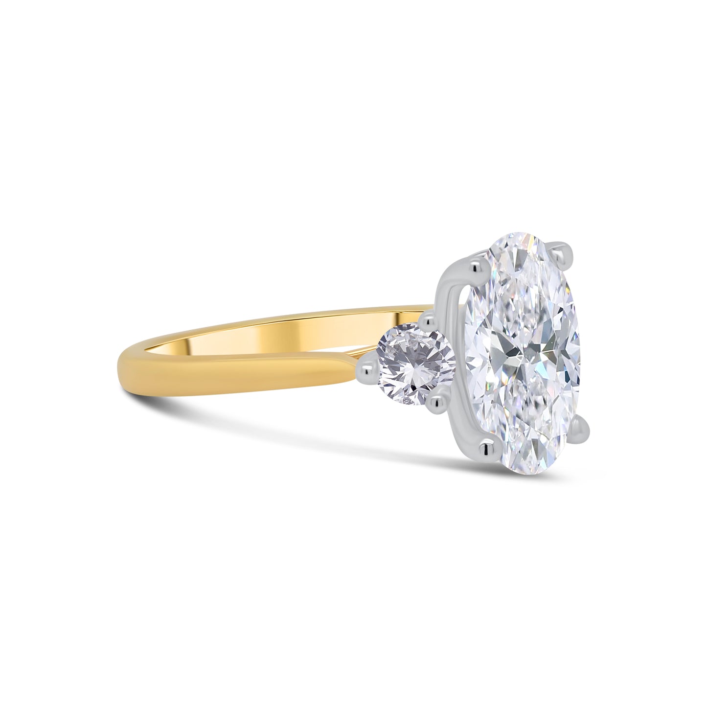 Laboratory Grown, Oval & Round Three Stone, 18ct Yellow Gold Diamond Ring, 2.92ct