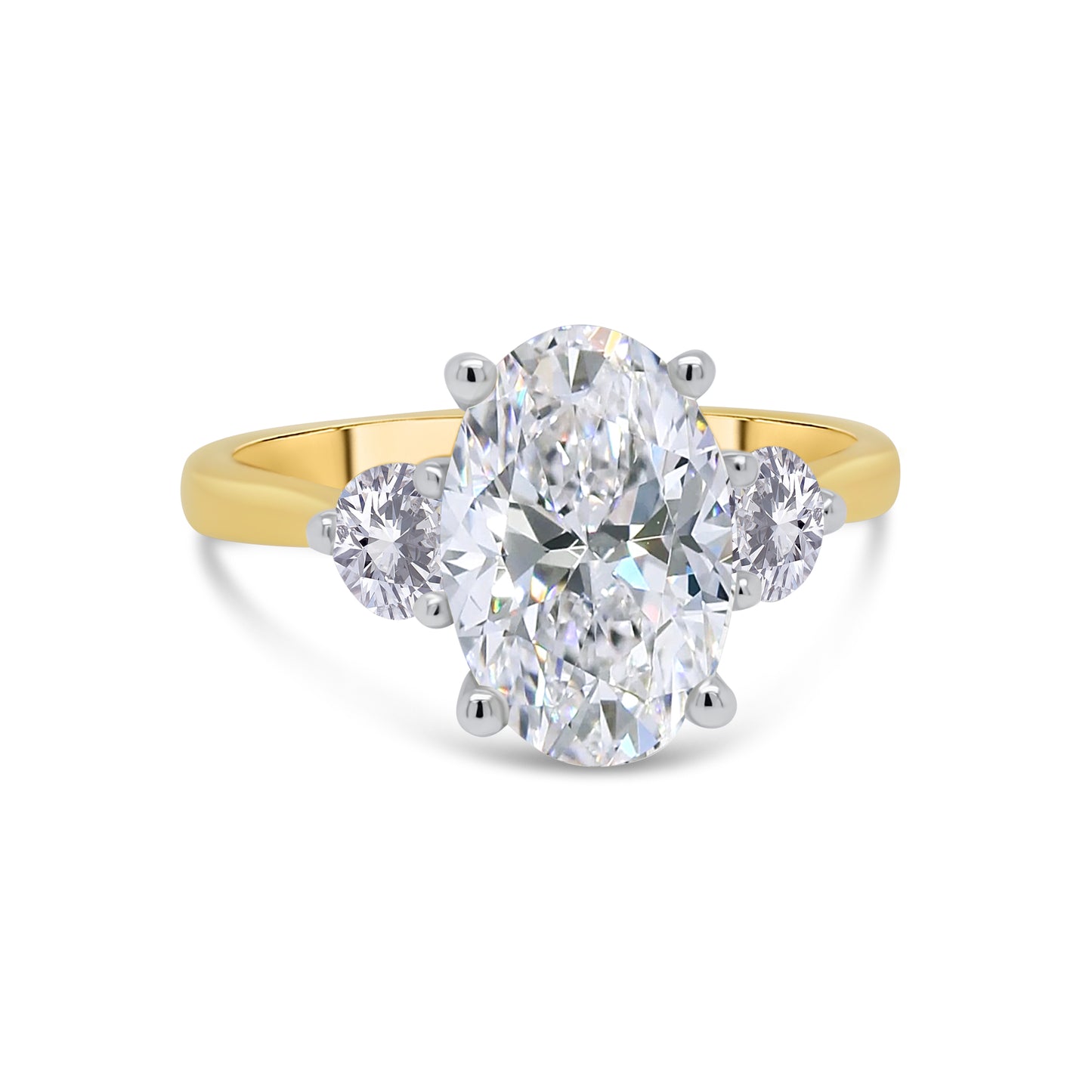 Laboratory Grown, Oval & Round Three Stone, 18ct Yellow Gold Diamond Ring, 2.67ct