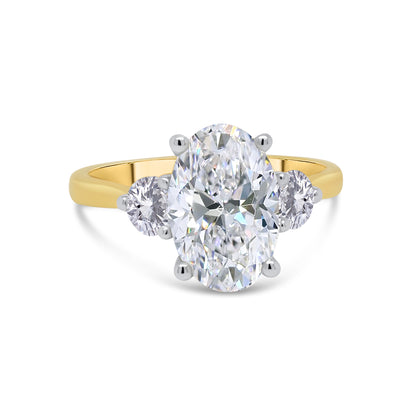 Laboratory Grown, Oval & Round Three Stone, 18ct Yellow Gold Diamond Ring, 2.67ct