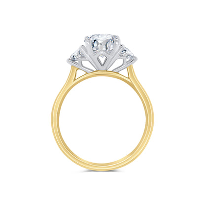Laboratory Grown, Oval & Round Three Stone, 18ct Yellow Gold Diamond Ring, 2.67ct