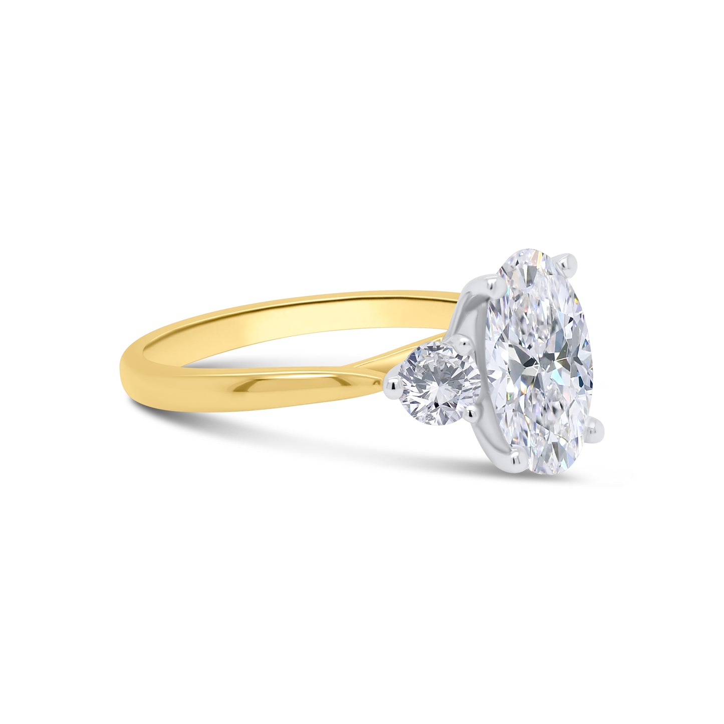 Laboratory Grown, Oval & Round Three Stone, 18ct Yellow Gold Diamond Ring, 2.67ct