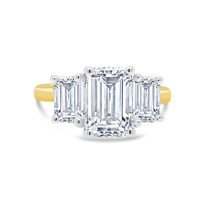 Laboratory Grown, Emerald Three Stone, 18ct Yellow Gold Diamond Ring, 3.53ct