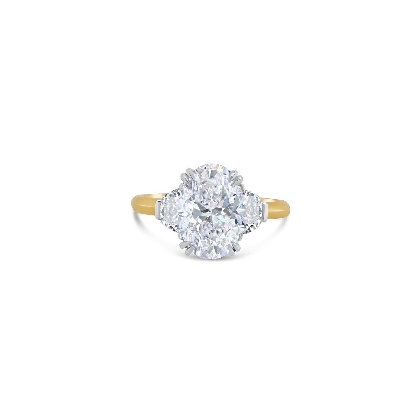 Laboratory Grown, Oval & Half Moon Three Stone Diamond Ring, 18ct Yellow Gold, 2.95ct