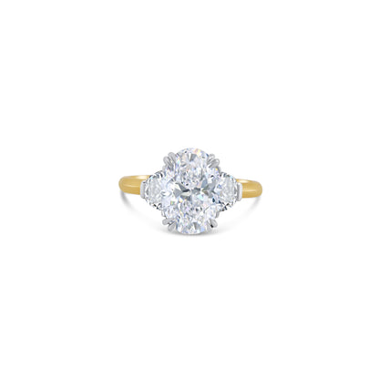 Laboratory Grown, Oval & Half Moon Three Stone Diamond Ring, 18ct Yellow Gold, 2.95ct