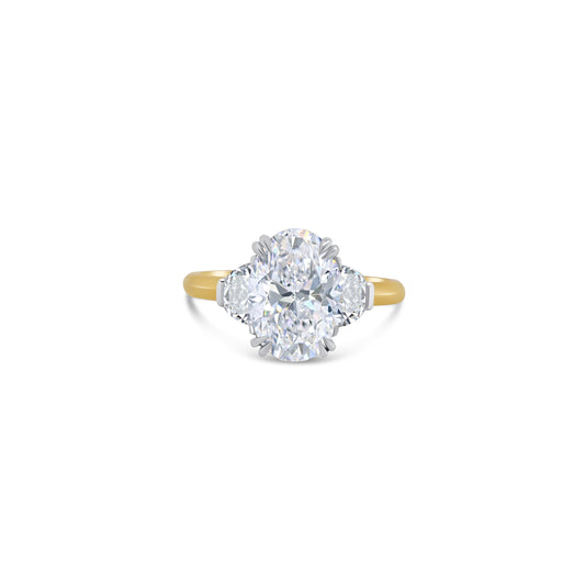 Laboratory Grown, Oval & Half Moon Three Stone Diamond Ring, 18ct Yellow Gold, 2.95ct