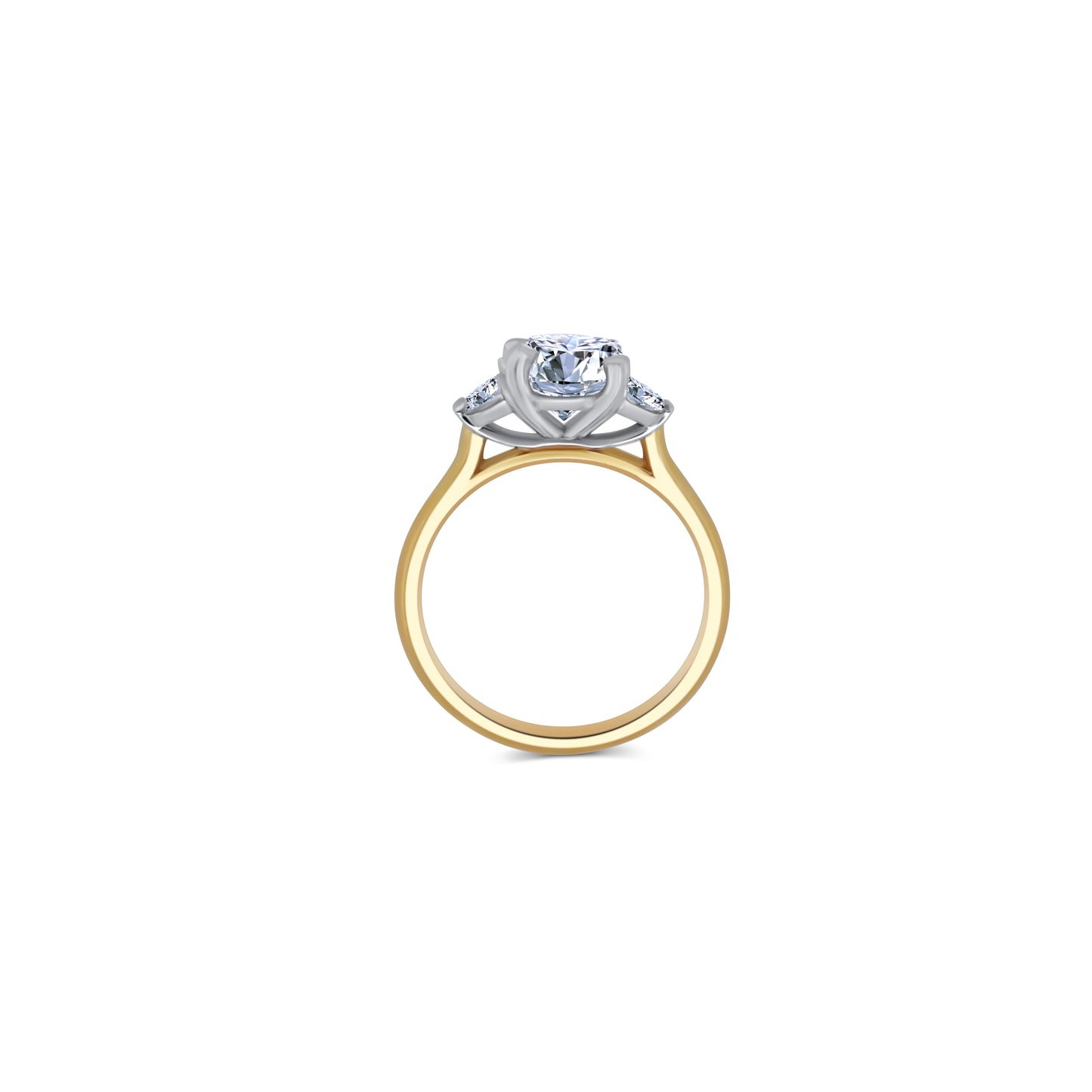 Laboratory Grown, Oval & Half Moon Three Stone Diamond Ring, 18ct Yellow Gold, 2.95ct