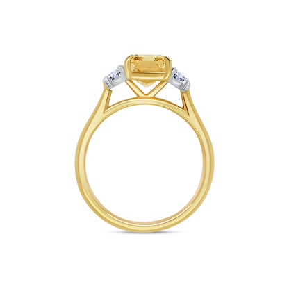 Laboratory Grown, Radiant Yellow Diamond & Trapezius Three Stone Diamonds, 18ct Yellow Gold, 3.11ct