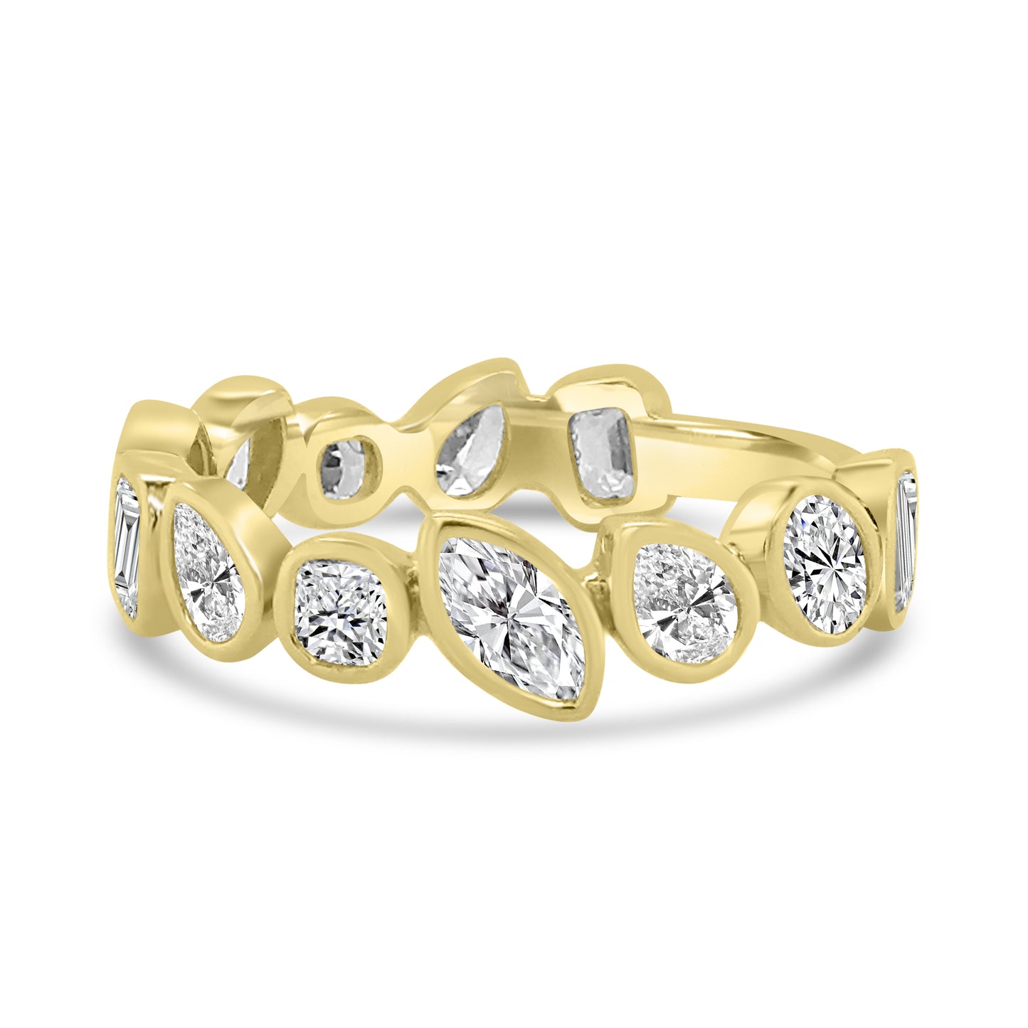 Laboratory Grown, 12 Stone Multi Cut Bezel Set Diamonds, 18ct Yellow Gold Band, 1.64ct