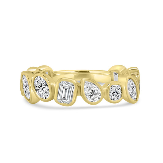 Laboratory Grown, 12 Stone Multi Cut Bezel Set Diamonds, 18ct Yellow Gold Band, 1.64ct