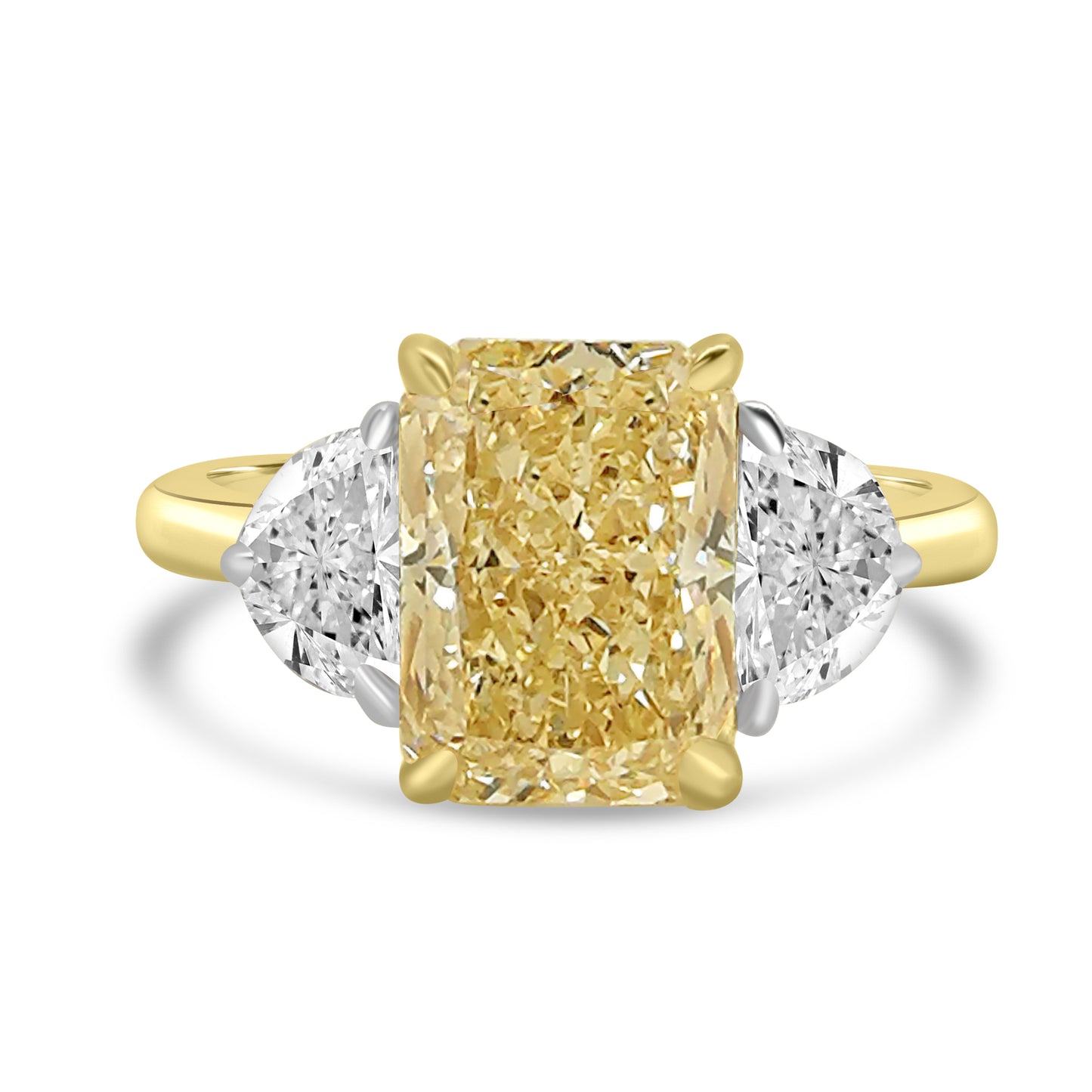 Laboratory Grown, Radiant Yellow Diamond & Half Moon Three Stone Diamond, 18ct Yellow Gold, 3.97ct