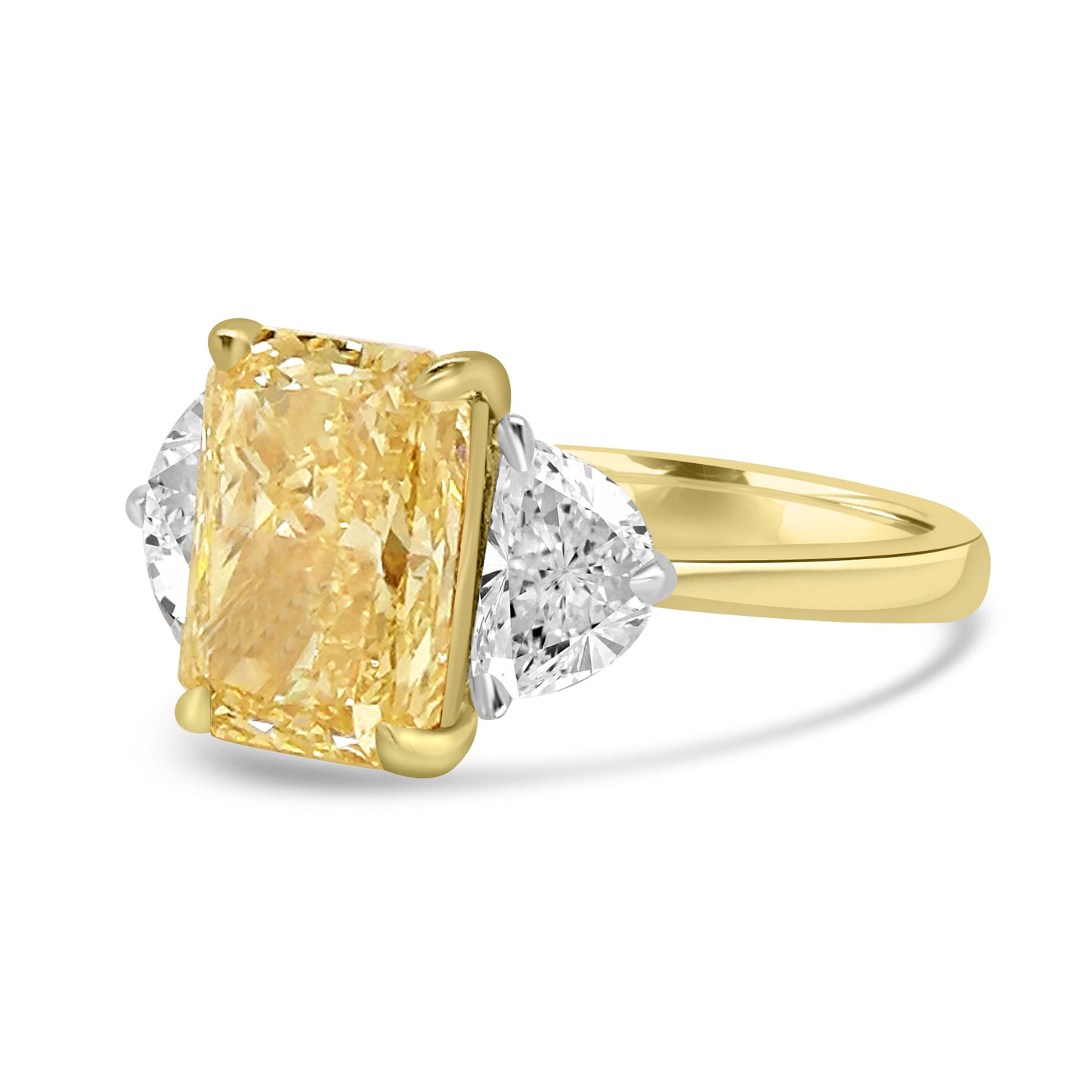 Laboratory Grown, Radiant Yellow Diamond & Half Moon Three Stone Diamond, 18ct Yellow Gold, 3.97ct