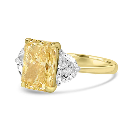 Laboratory Grown, Radiant Yellow Diamond & Half Moon Three Stone Diamond, 18ct Yellow Gold, 3.97ct