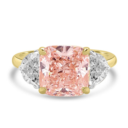 Laboratory Grown, Pink Cushion & Half Moon Three Stone, 18ct Yellow Gold Band, 4.82ct