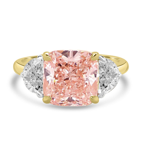 Laboratory Grown, Pink Cushion & Half Moon Three Stone, 18ct Yellow Gold Band, 4.82ct