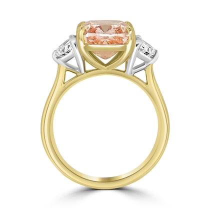 Laboratory Grown, Pink Cushion & Half Moon Three Stone, 18ct Yellow Gold Band, 4.82ct