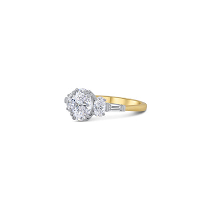 Laboratory Grown, Oval Three Stone & Tapered Baguette Diamond, 18ct Yellow Gold Ring, 1.73ct