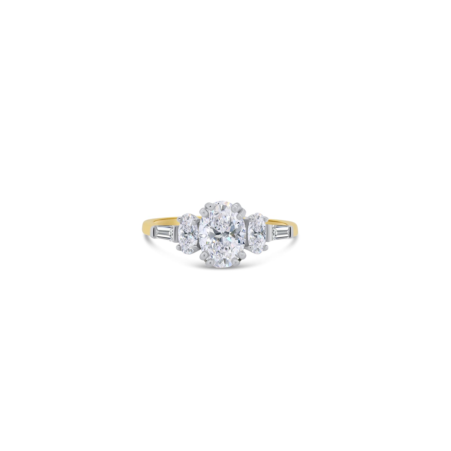 Laboratory Grown, Oval Three Stone & Tapered Baguette Diamond, 18ct Yellow Gold Ring, 1.73ct