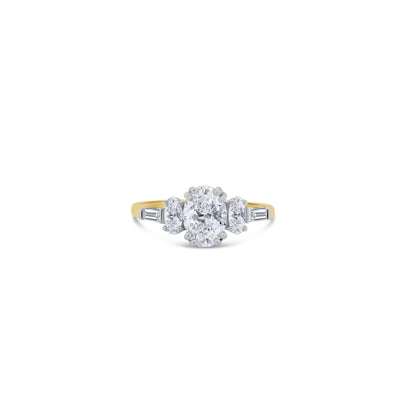 Laboratory Grown, Oval Three Stone & Tapered Baguette Diamond, 18ct Yellow Gold Ring, 1.73ct