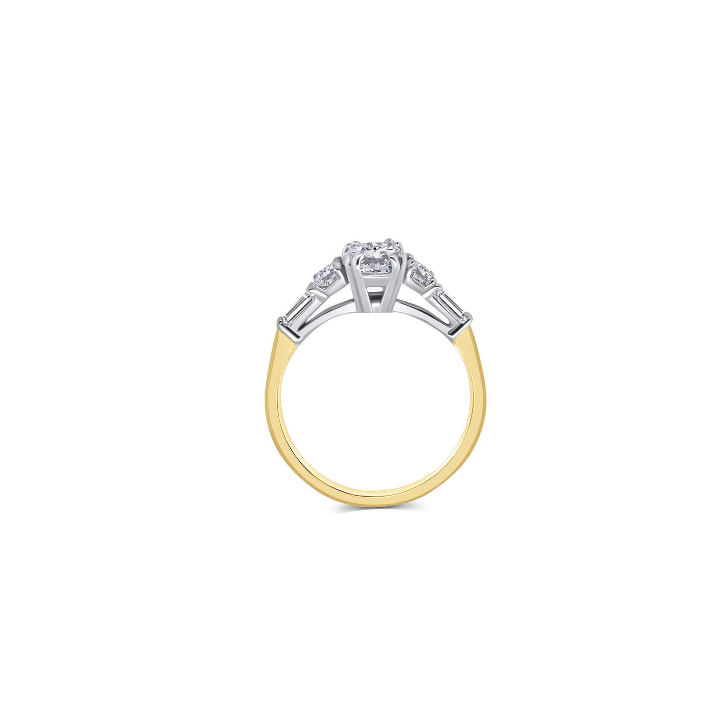 Laboratory Grown, Oval Three Stone & Tapered Baguette Diamond, 18ct Yellow Gold Ring, 1.73ct