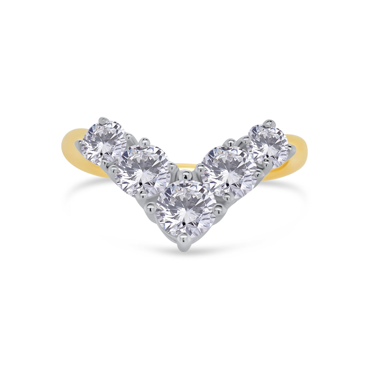 Laboratory Grown, Brilliant Round Five Stone Graduated Diamonds, 18ct Yellow Gold Wishbone Band, 1.40ct